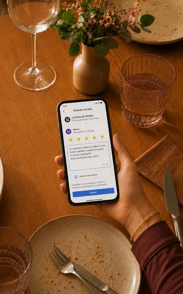 Il laisse un avis Google depuis son téléphone